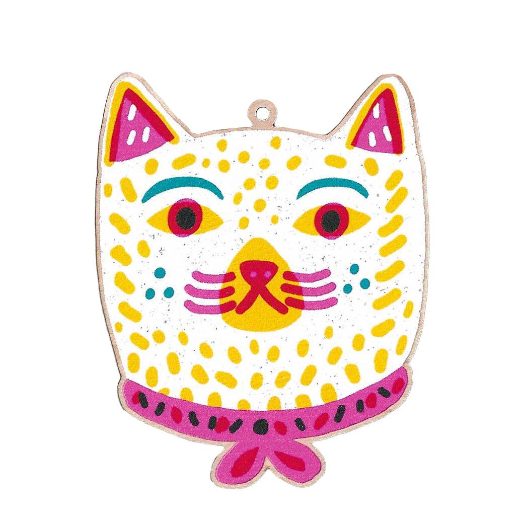 Cat Wearing Ribbon Printed Wooden Decoration - Louise Lockhart