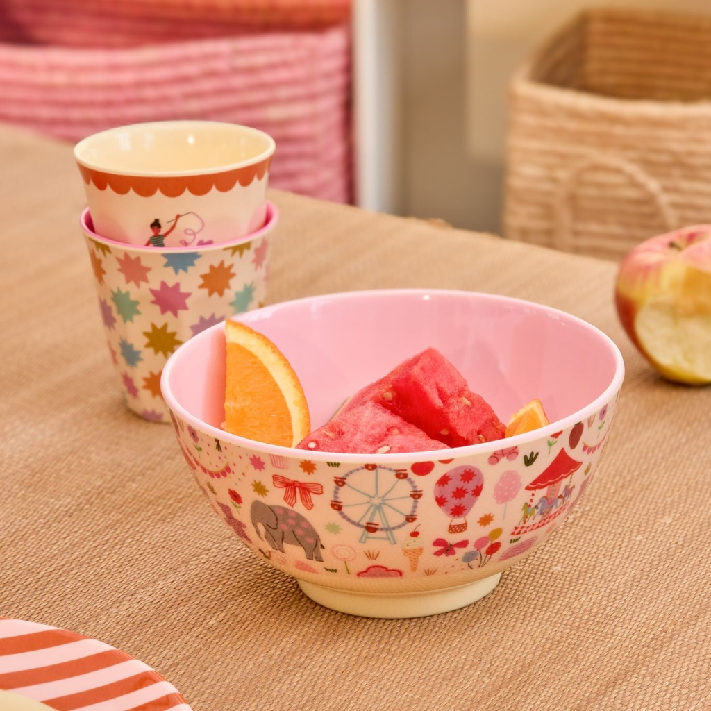 Medium Melamine Bowl - Fun Fair Pink Print