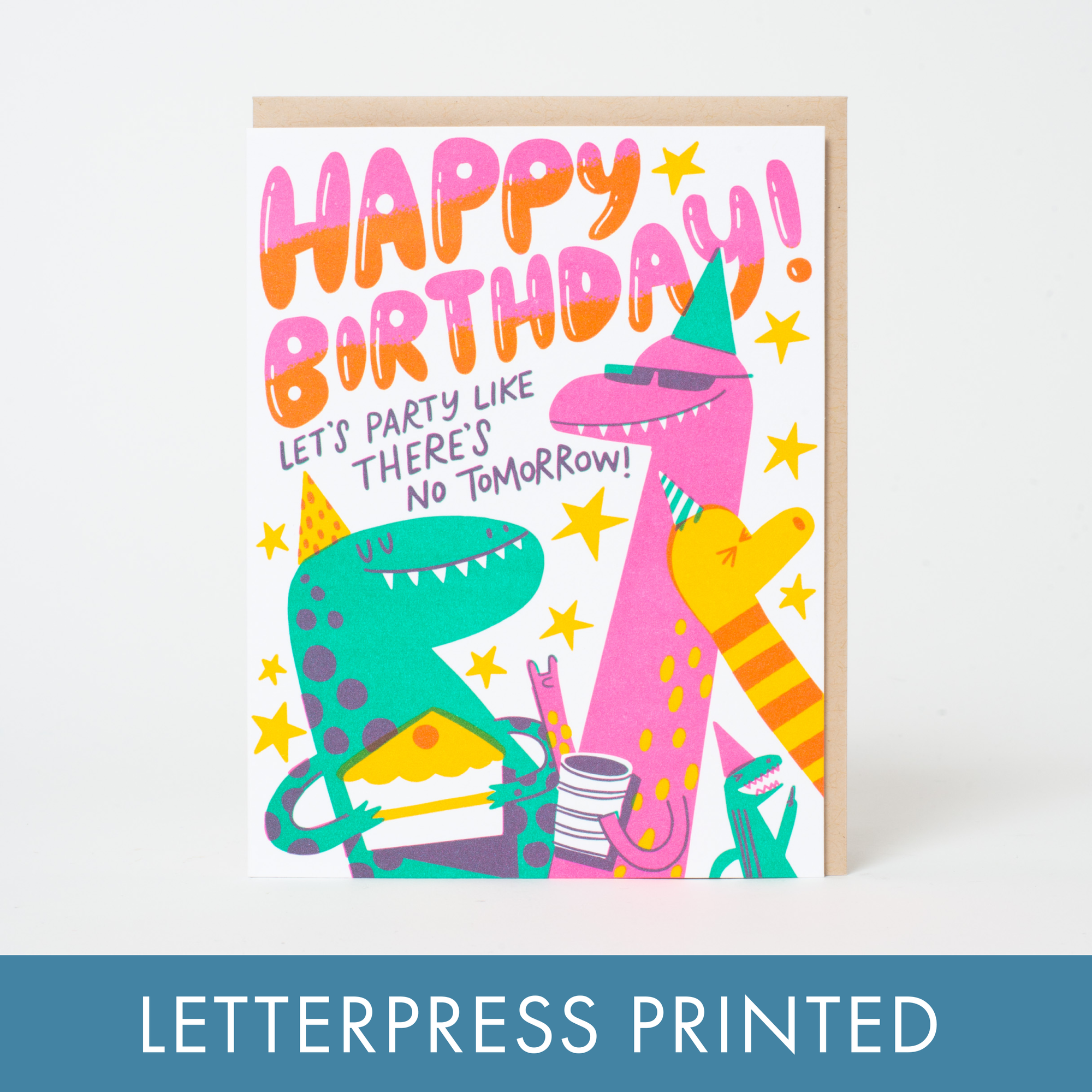 Dino Party Birthday Letterpress Card