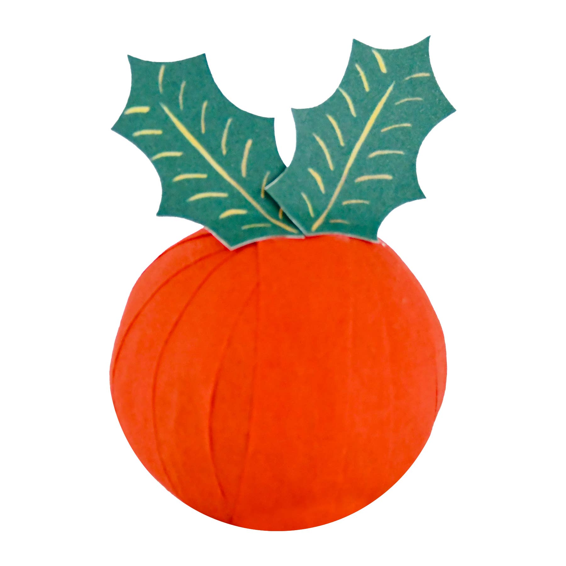 A handcrafted red surprise ball with green leaf accents, resembling a holly berry, designed for Christmas decoration or as a festive gift.