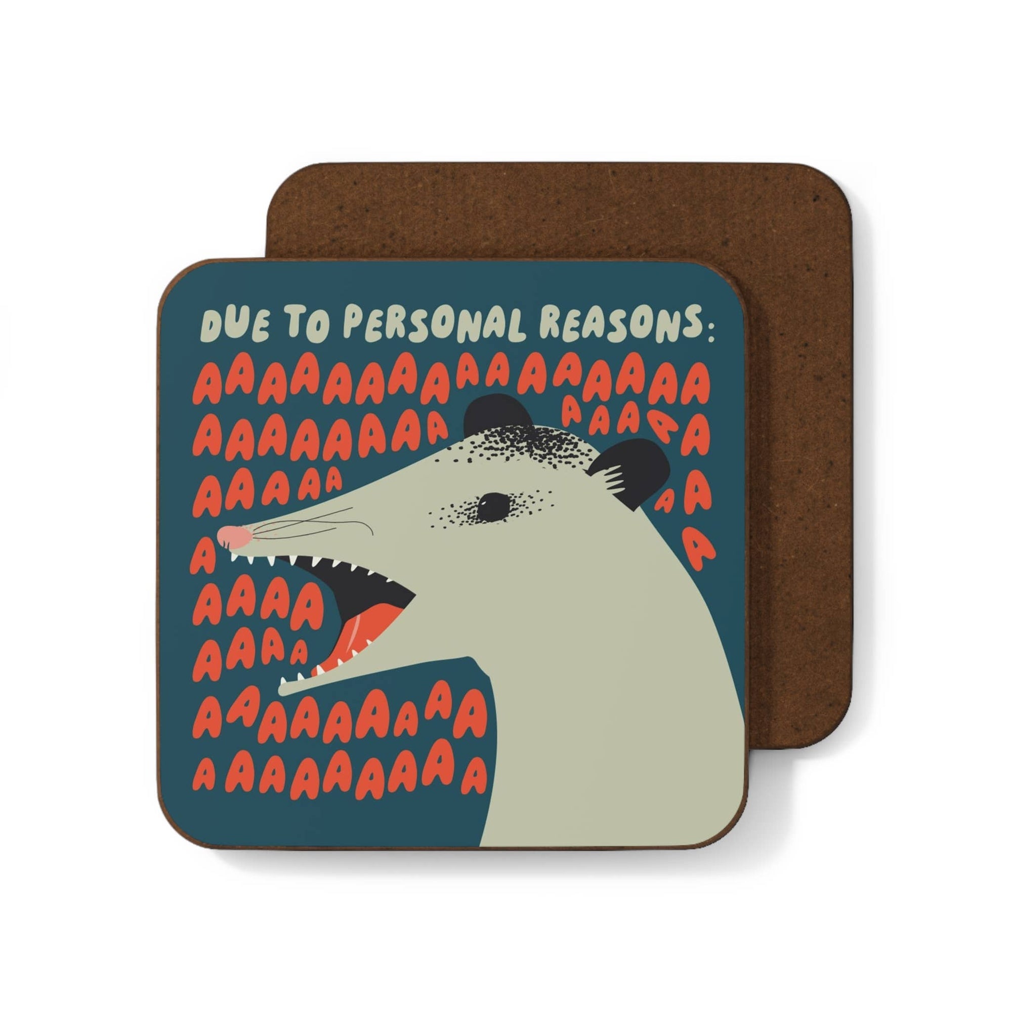 Coaster with possum design and text on a white background