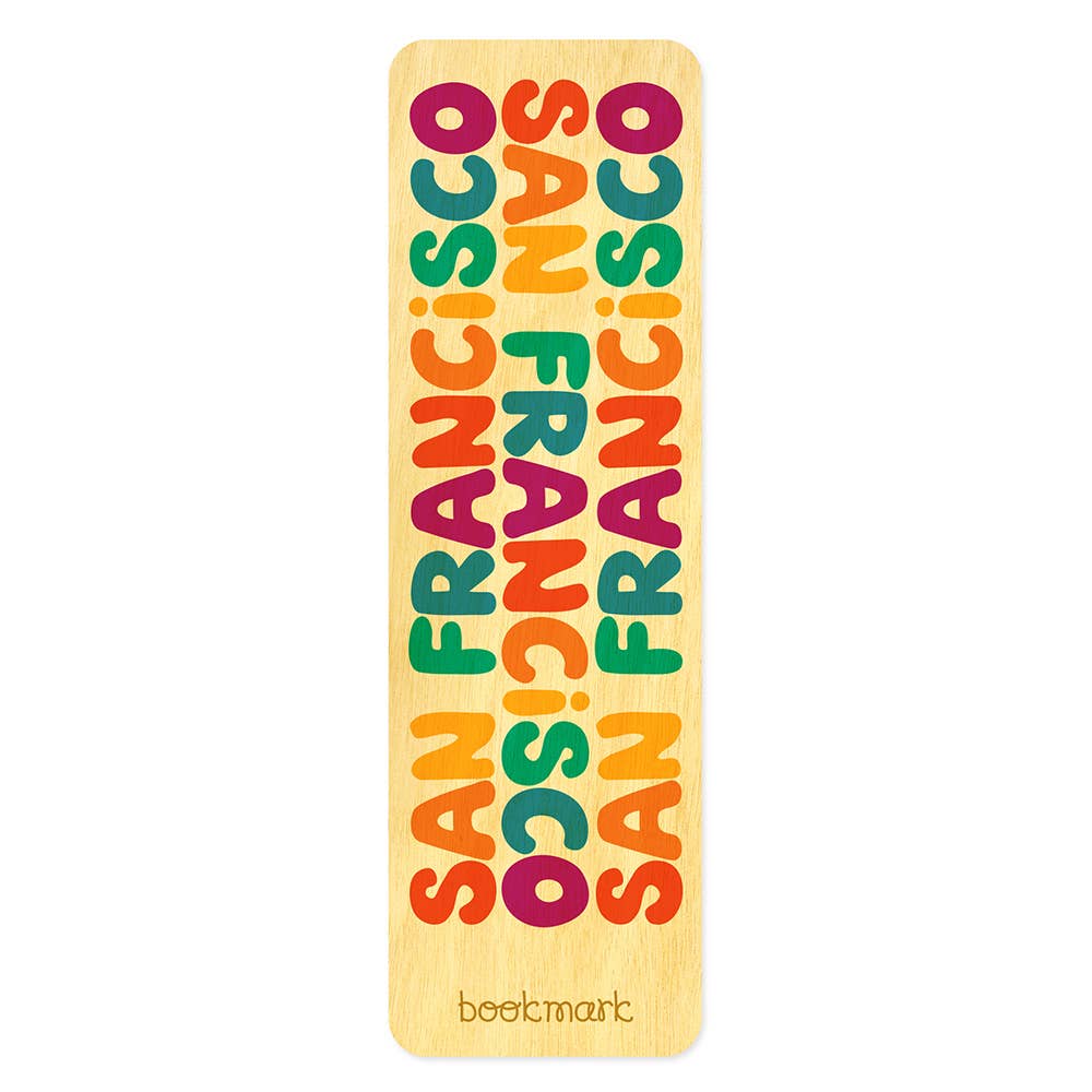 Wooden bookmark with colorful 'San Francisco' text on a white background