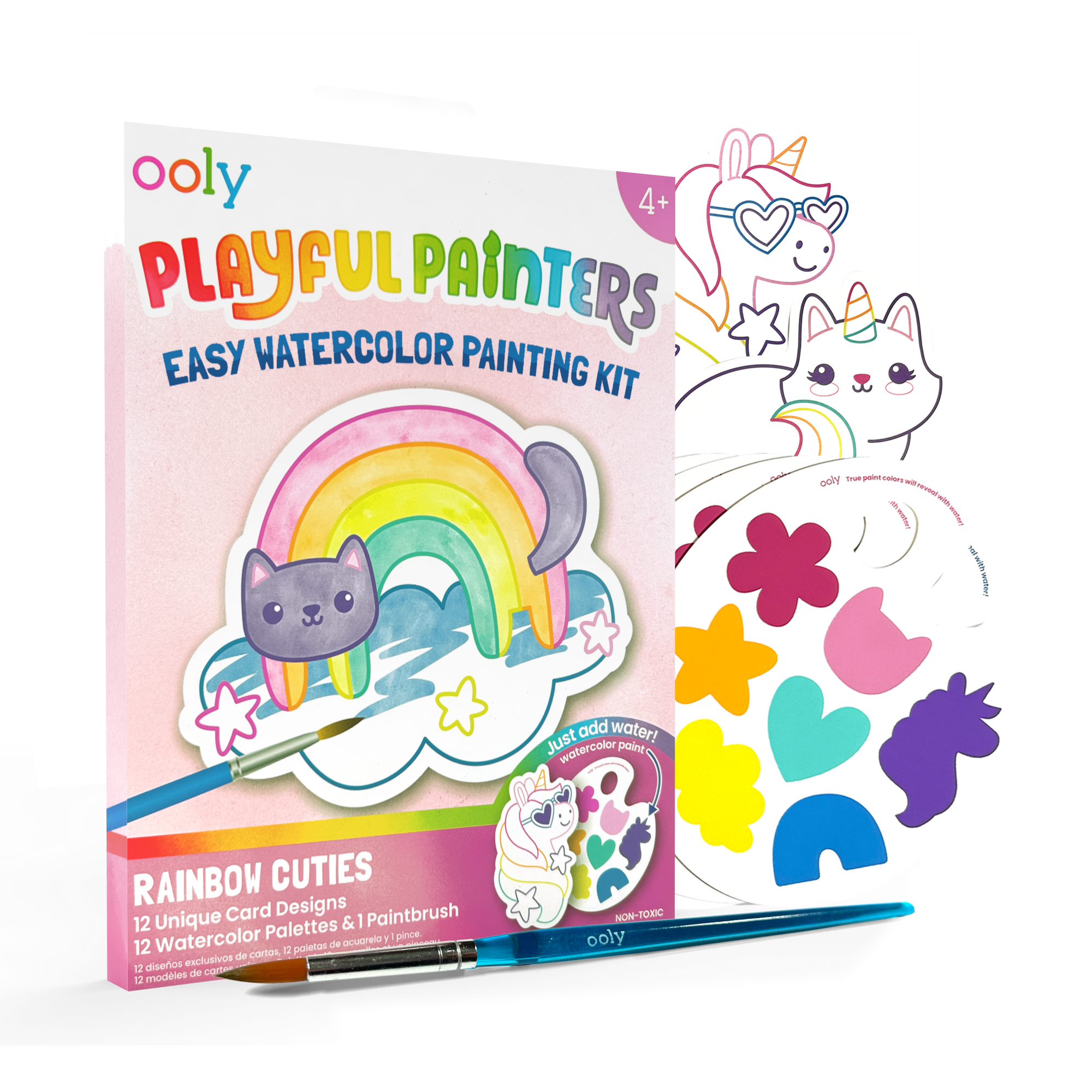 Ooly Playful Painters Easy Watercolor Painting Kit with rainbow and cat design on a white background