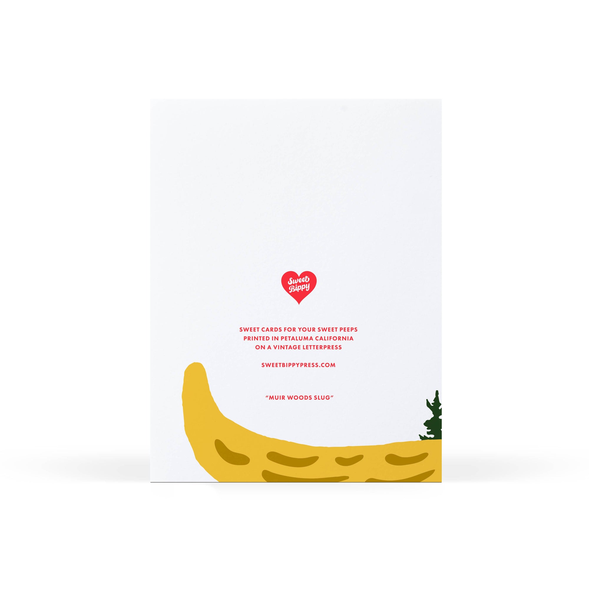 Card with a banana design and Sweetピー Press logo on a white background