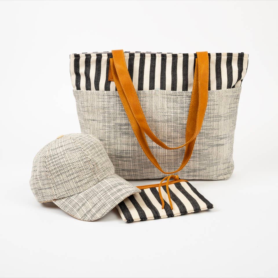 Handwoven Black & White Stripe Cosmetic Pouch