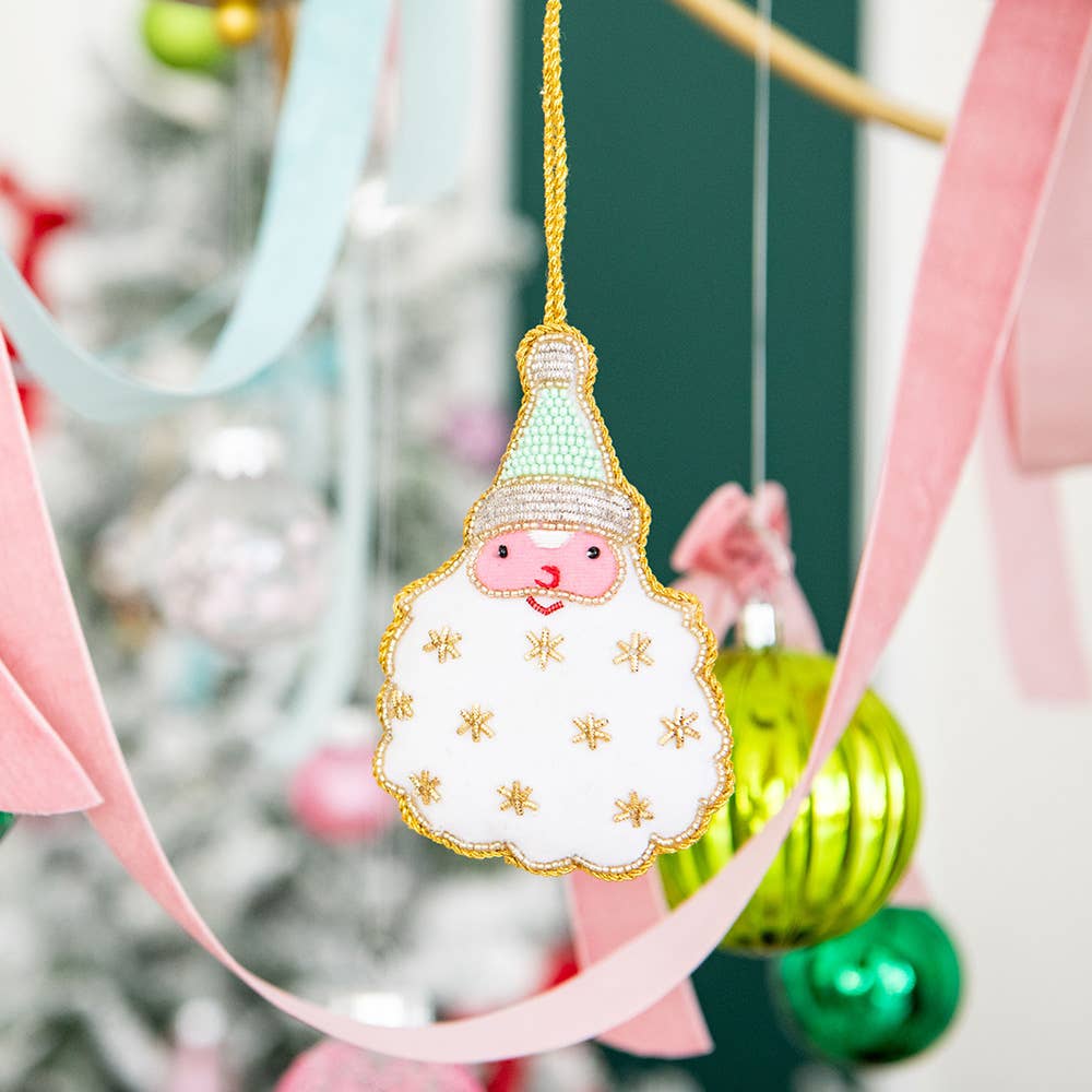 Cotton Candy Santa Ornament