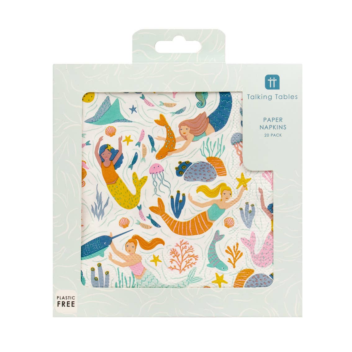 Pack of paper napkins with mermaid design in colorful packaging