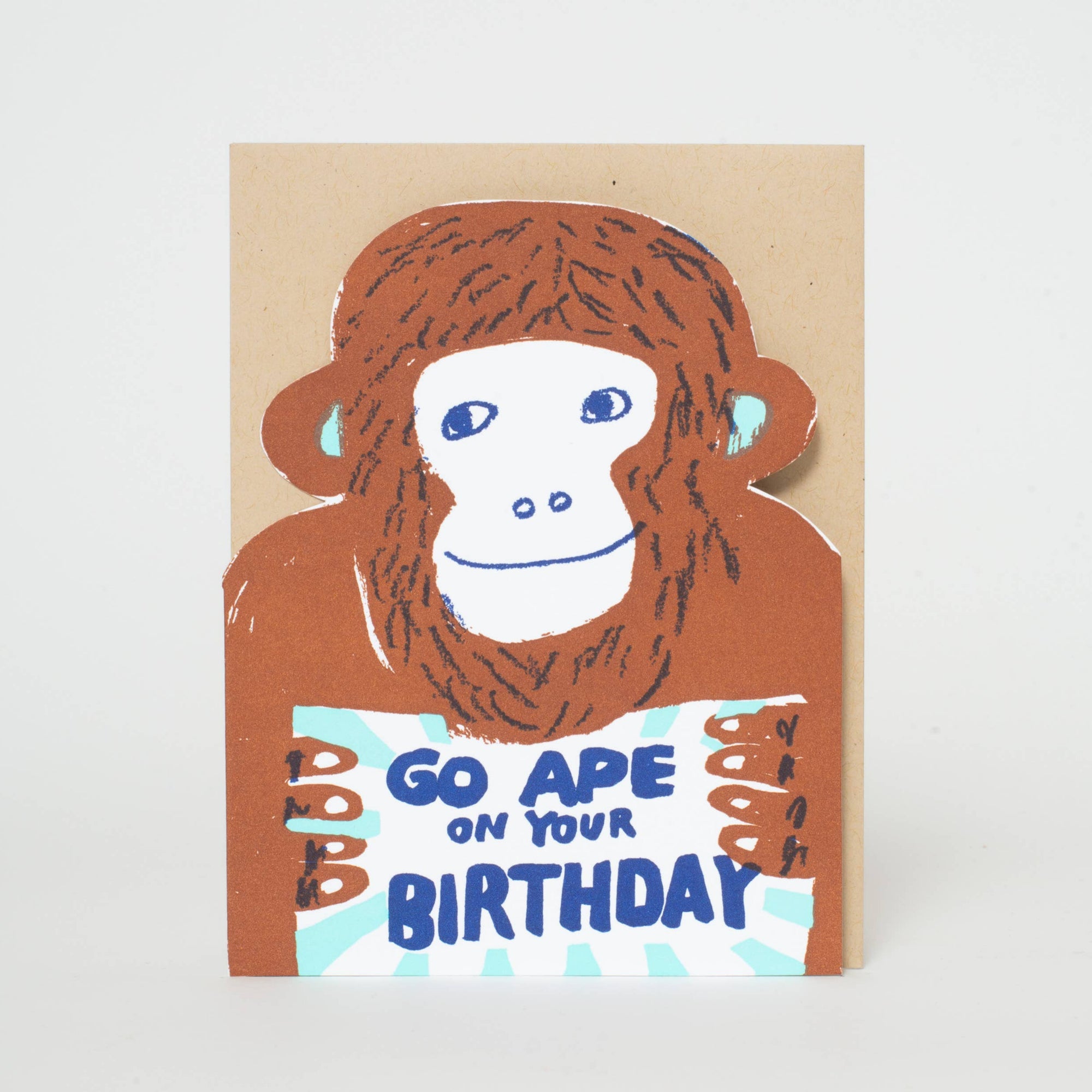 Monkey Ape Birthday Die-cut Letterpress Card