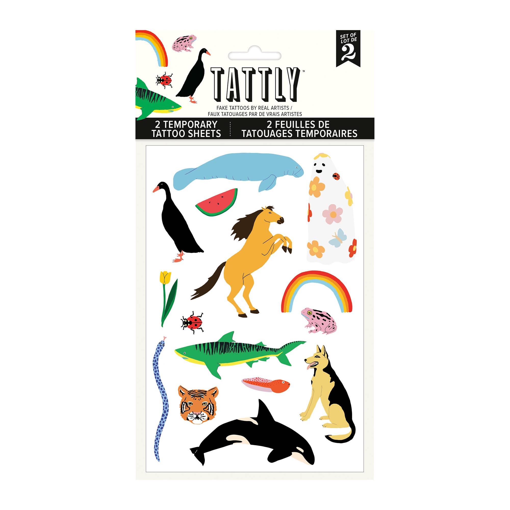 Tattly temporary tattoo sheets with animal designs on a white background