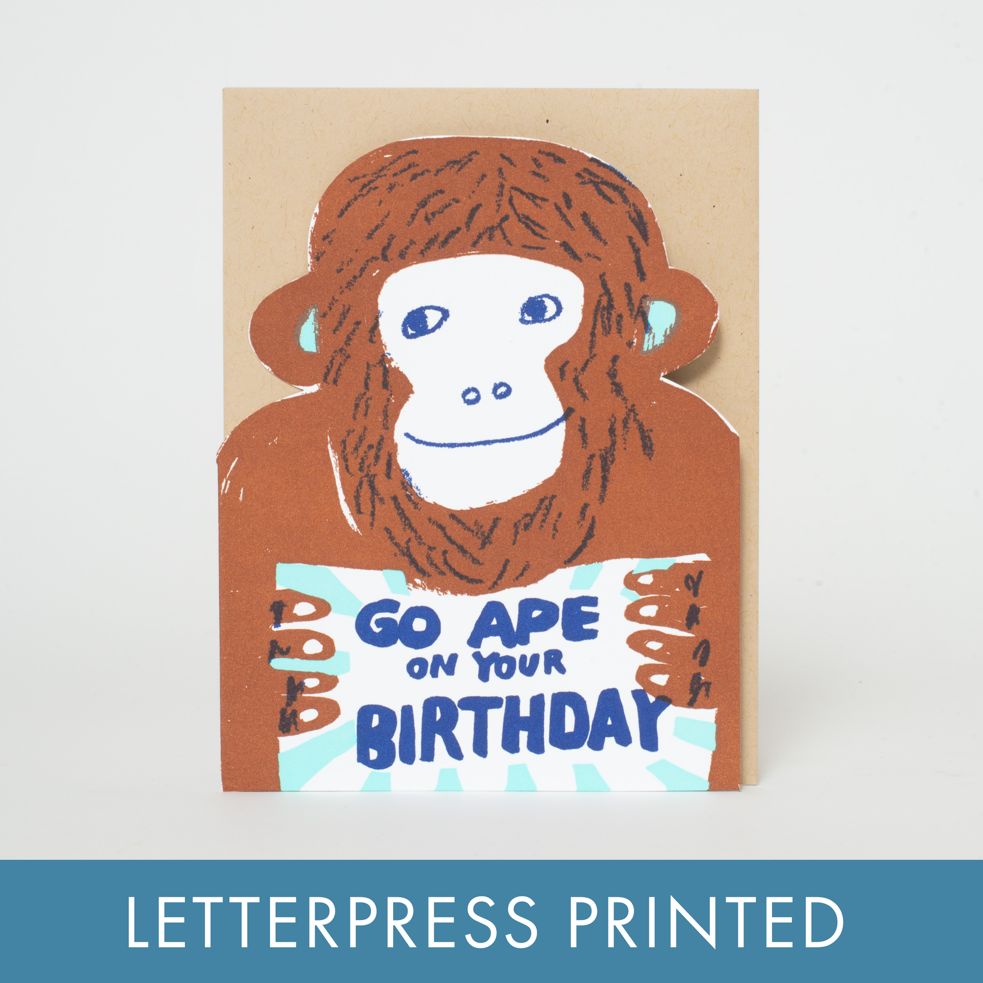 Monkey Ape Birthday Die-cut Letterpress Card