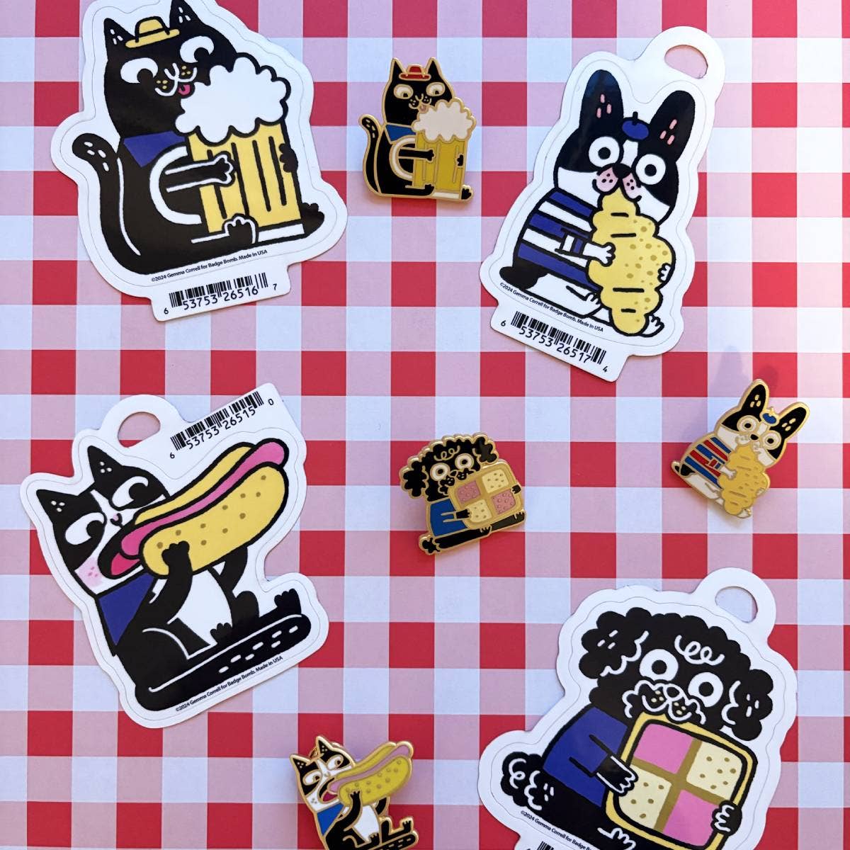 Hot Dog Cat Enamel Pin
