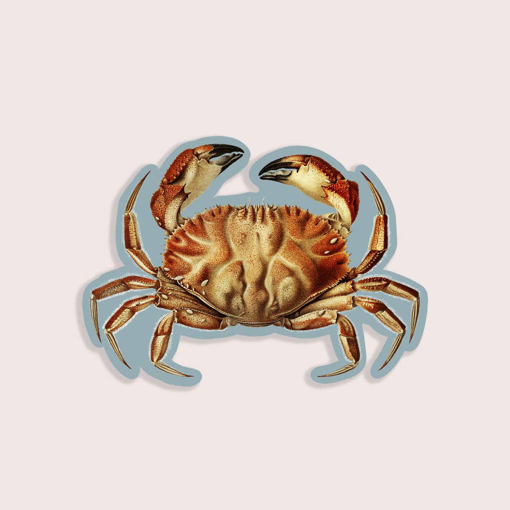 Sticker of a crab on a light pink background