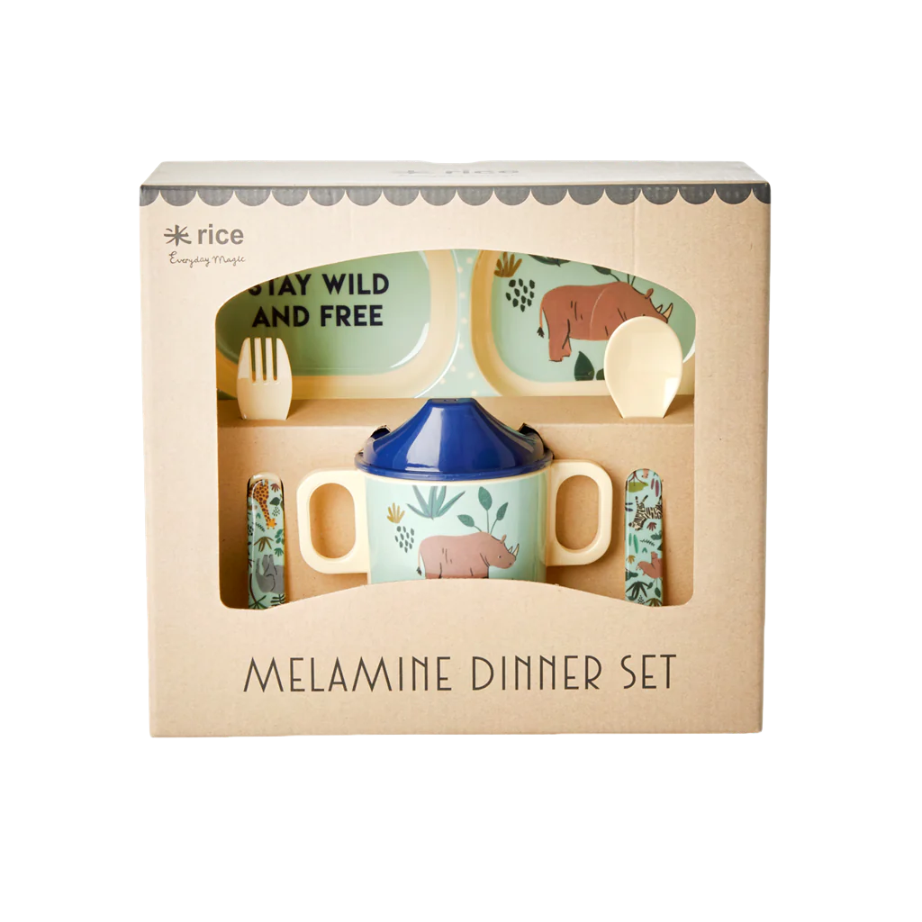 Baby Dinner Set in Gift Box Blue Jungle Animals Print 4 pcs.