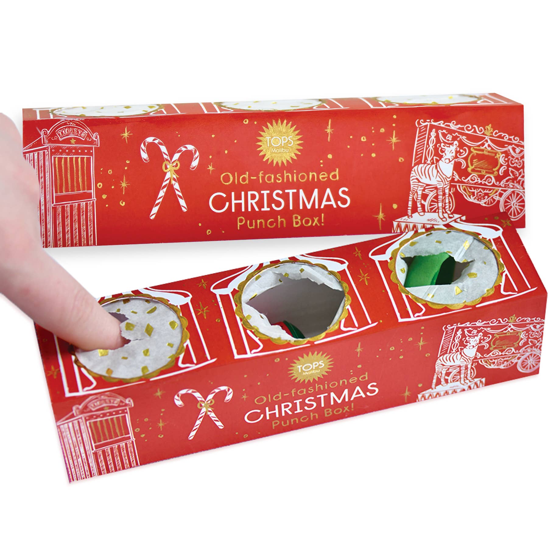 Red 'Old-fashioned Christmas Punch Box' with festive design on a white background