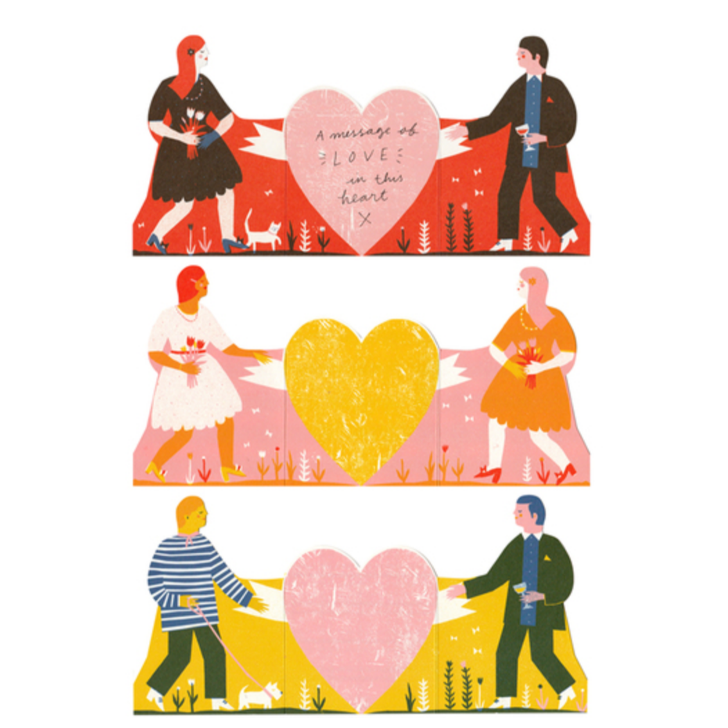 Two Men Concertina Heart Card -Louise Lockhart