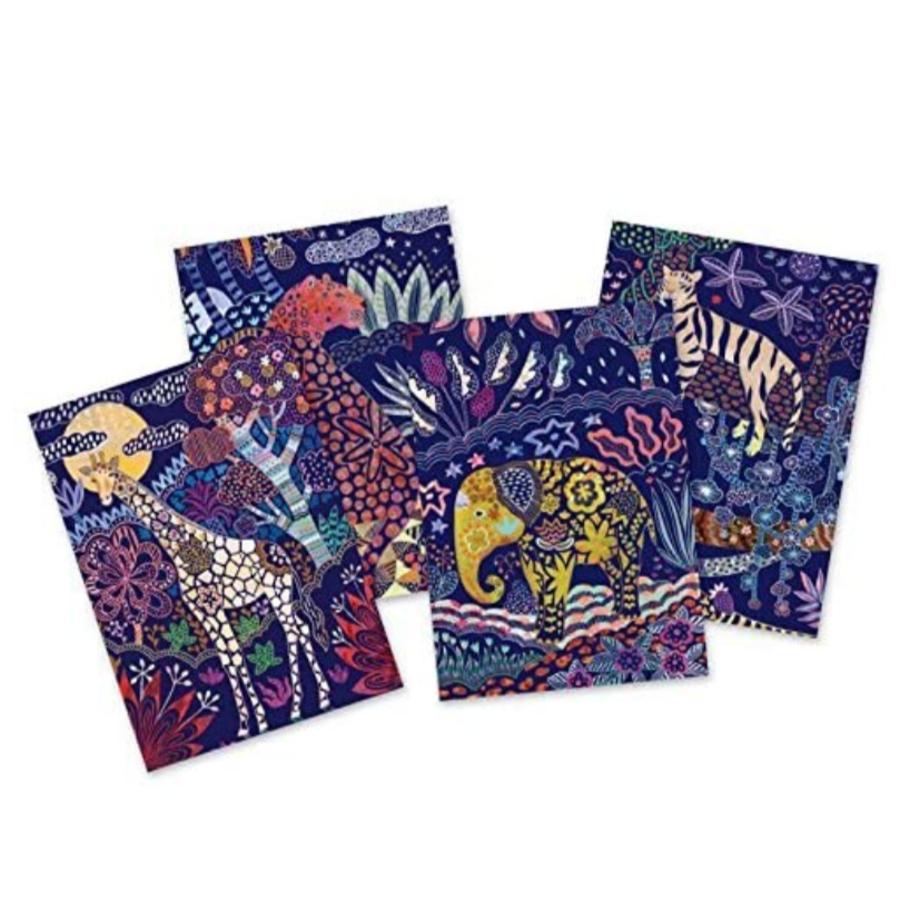 4 different boards to be scratched featuring wild animals