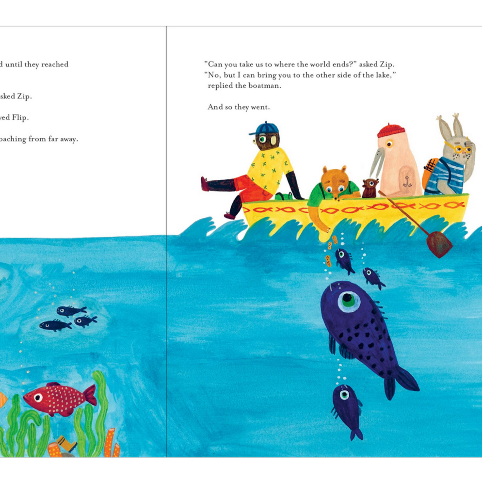 animals in a boat with fish