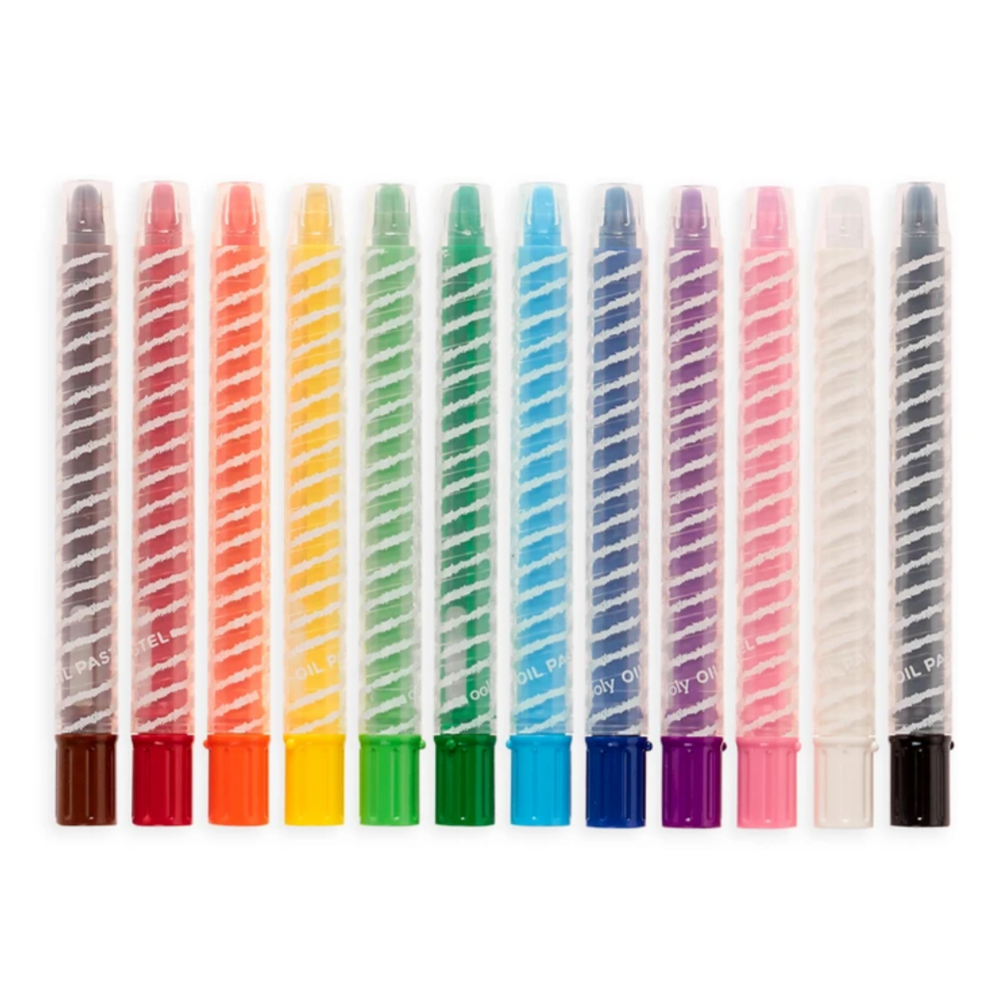 12 colorful oil pastels