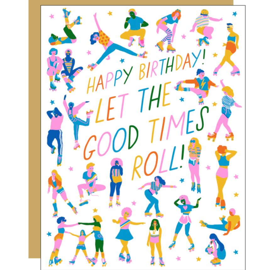 drawing of a big group of people all wearing roller skates and dancing