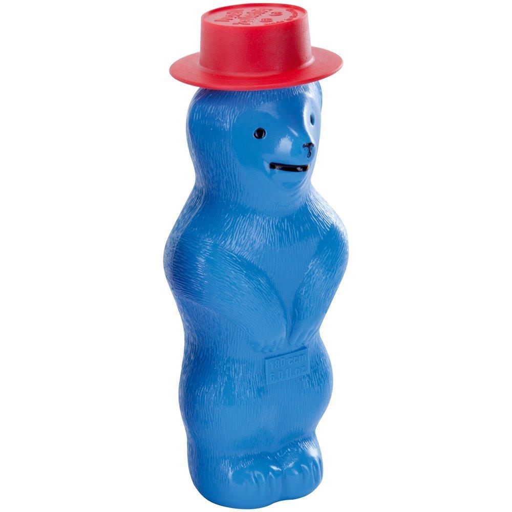 blue bubble bear wearing red hat
