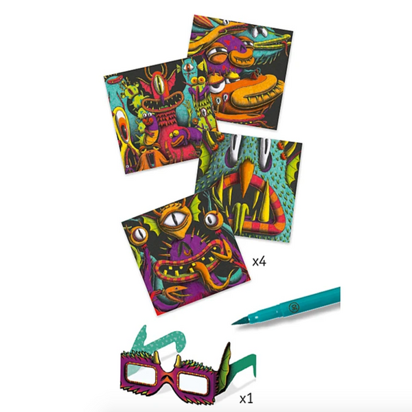 3-D Coloring Pages -Funny Freaks (7-12yrs)