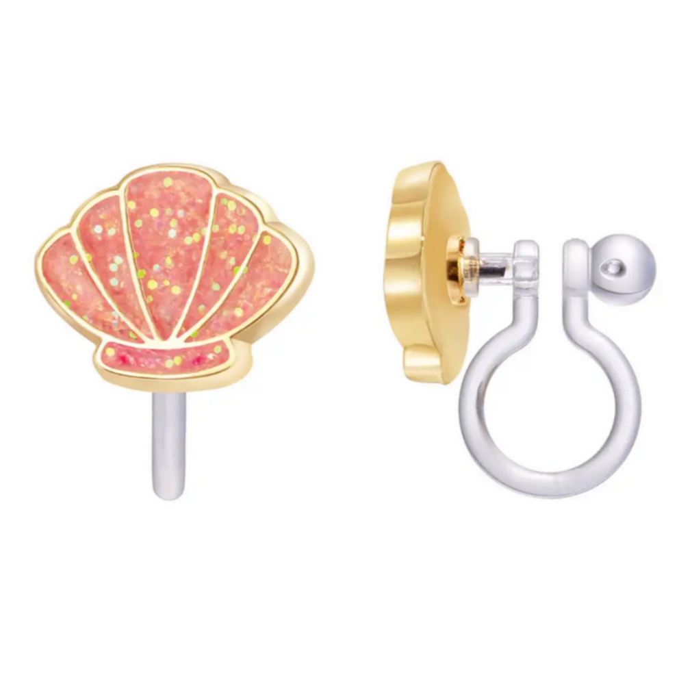 sparkling pink shell clip on earrings