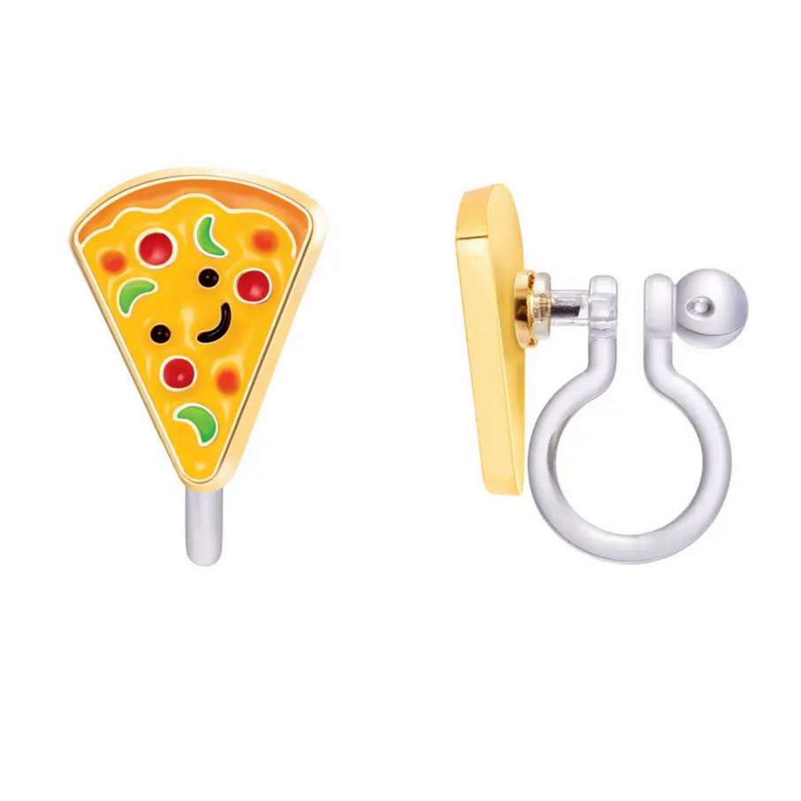 smiling pizze clip on earrings