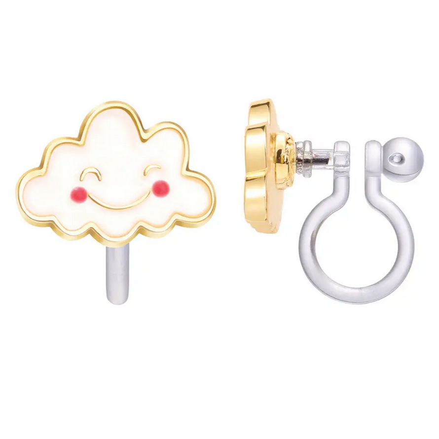 smiling cloud with rosey cheek clip on earrings