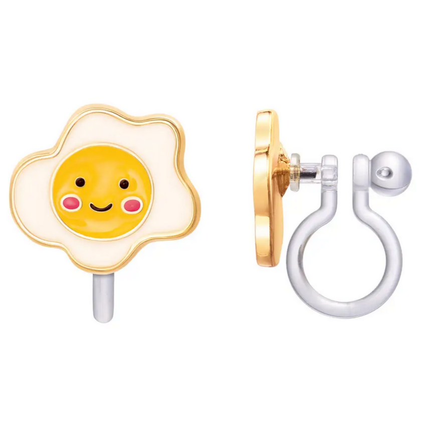 smiling sunny side up clip on earrings