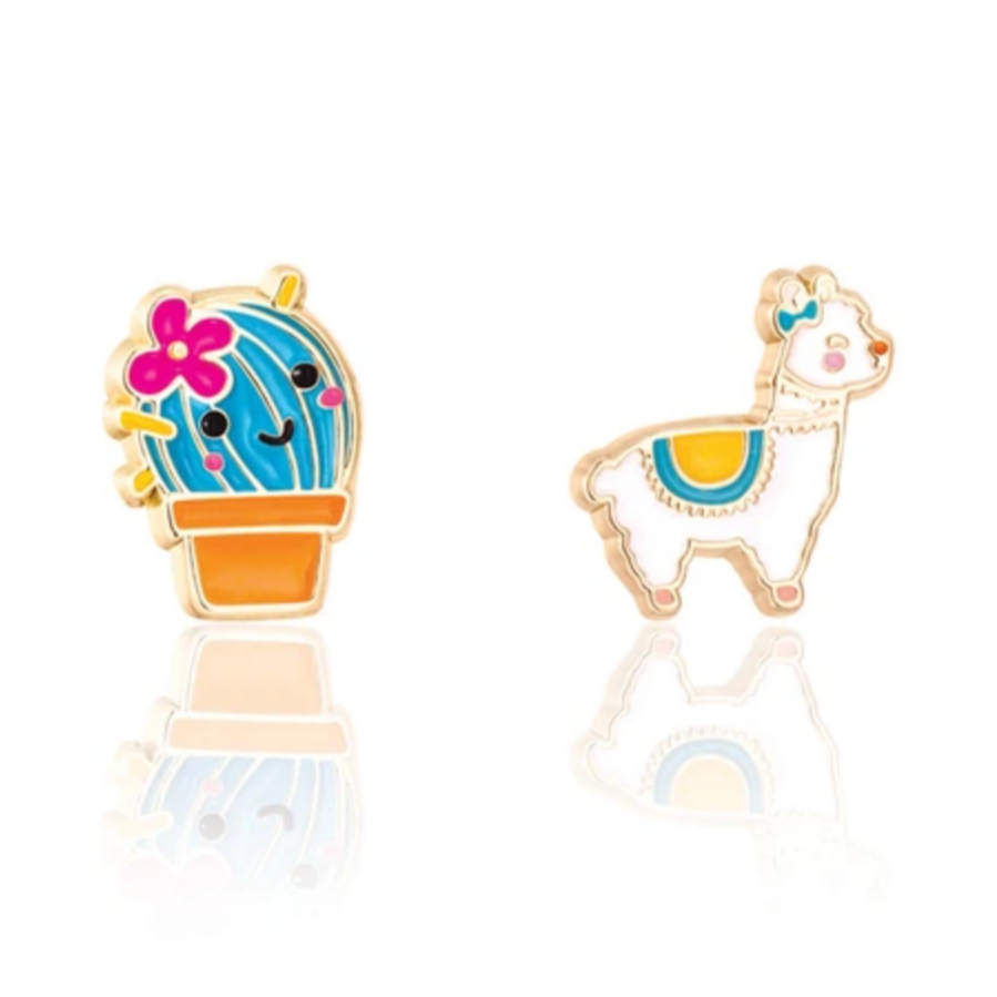 one cactus earring a nd one llama earring