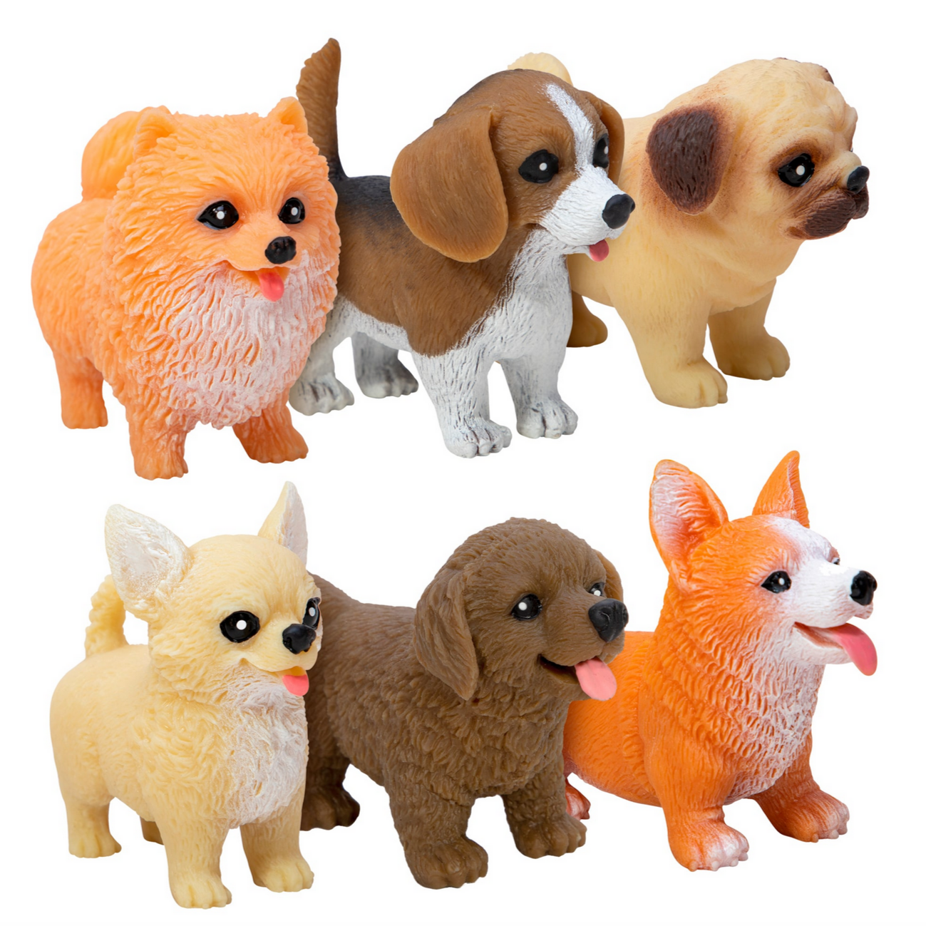 six more rubber dogs