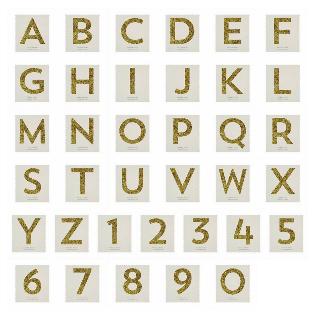 this is a picture of all the sparkly gold letter stickers available. A-Z and 1-0