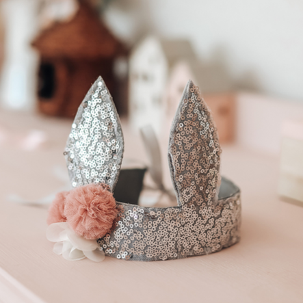 Sequin Bunny Crown -Silver