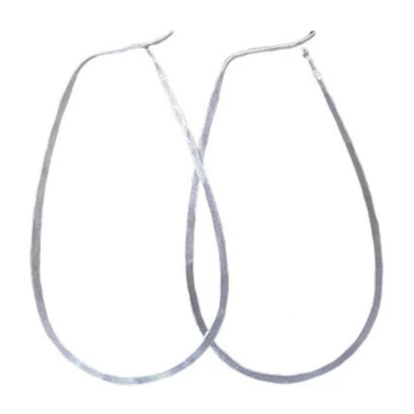 Large Silver Hammered Oval Hoop