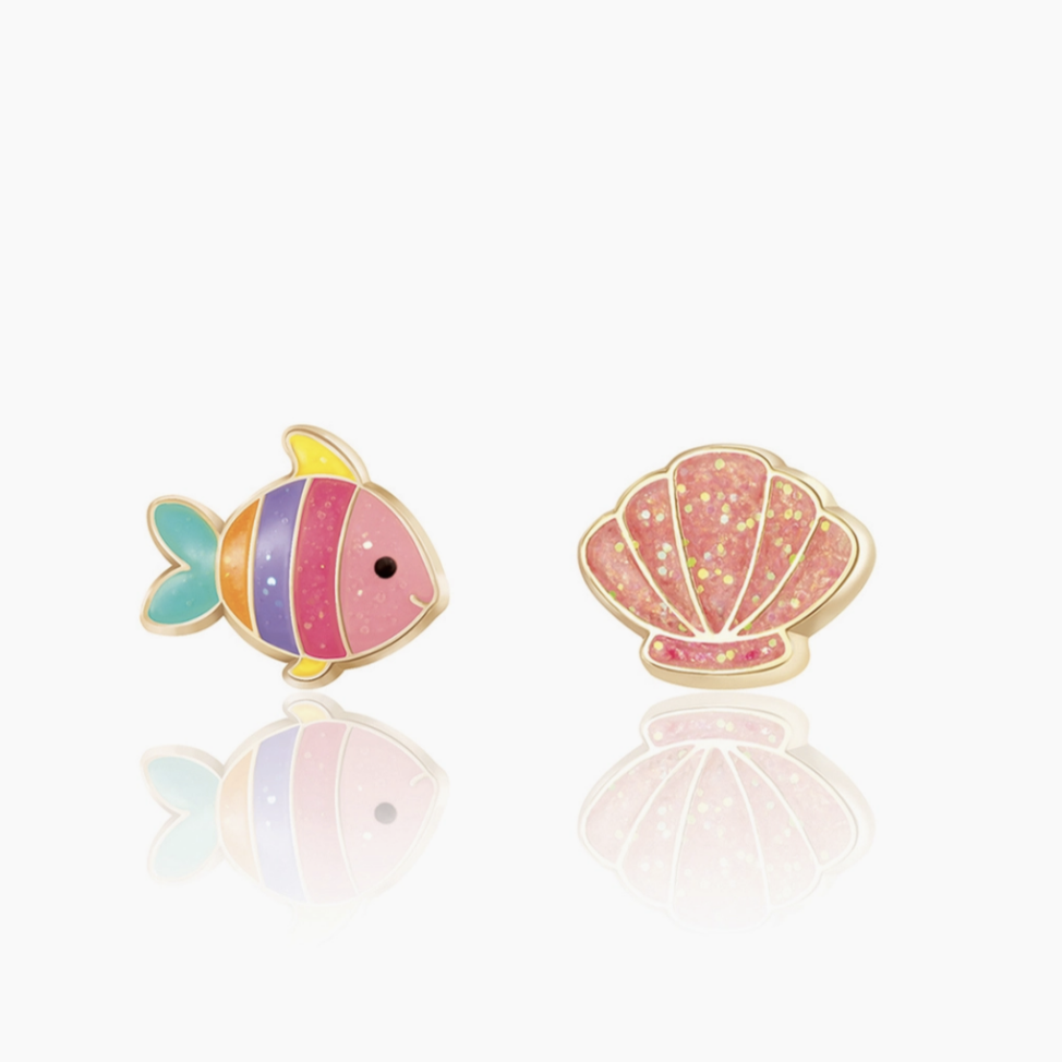 sparkling fish and seashell earings