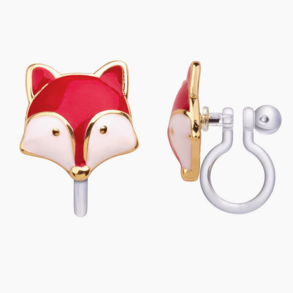 reda nd white fox heard clip on earrings