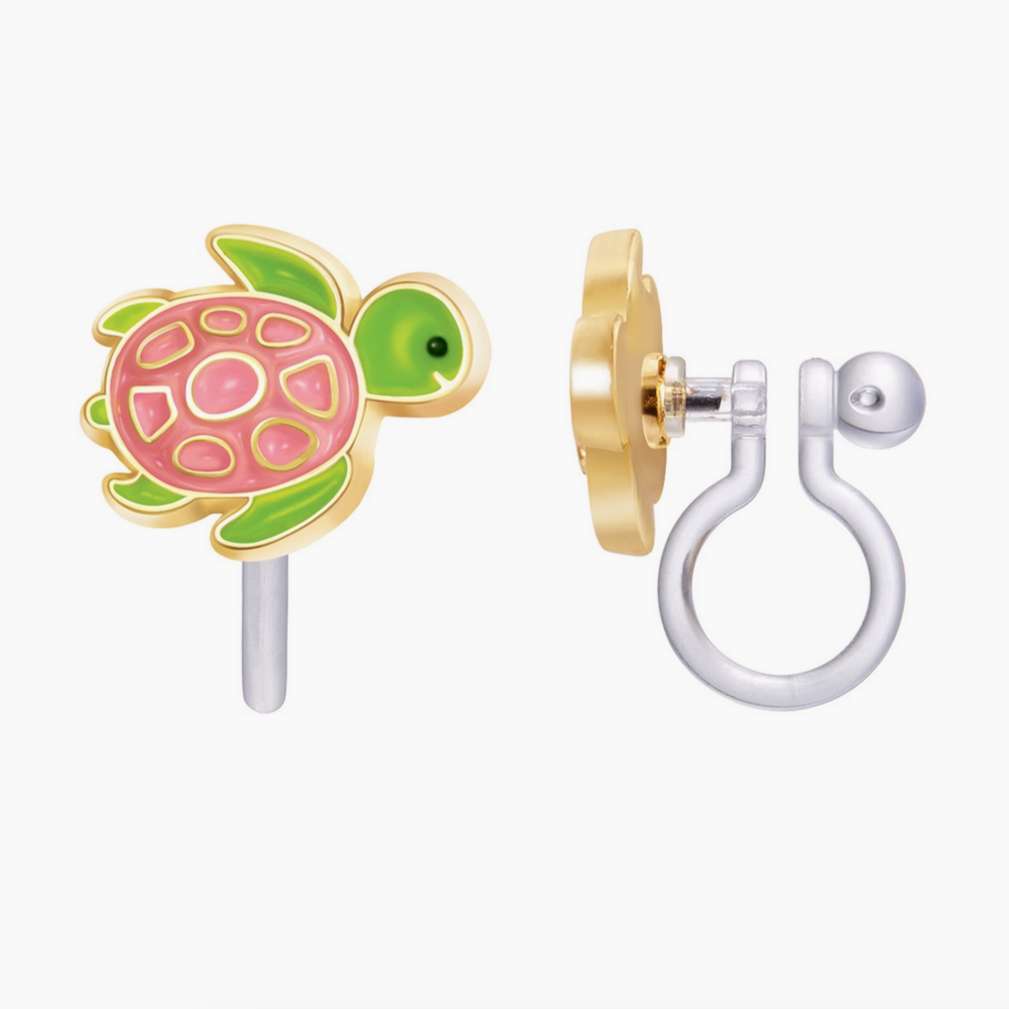 green turtls clip on earrings