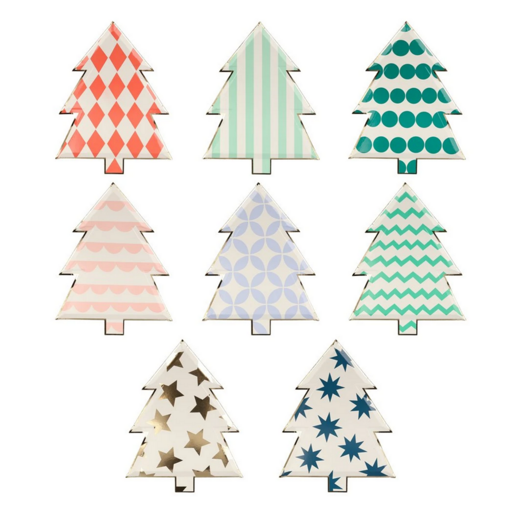 Patterned Christmas Tree Plates (8pk)