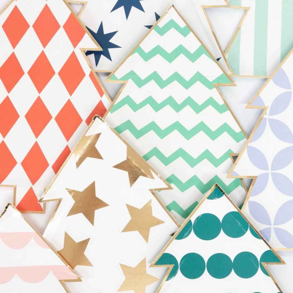 Patterned Christmas Tree Plates (8pk)