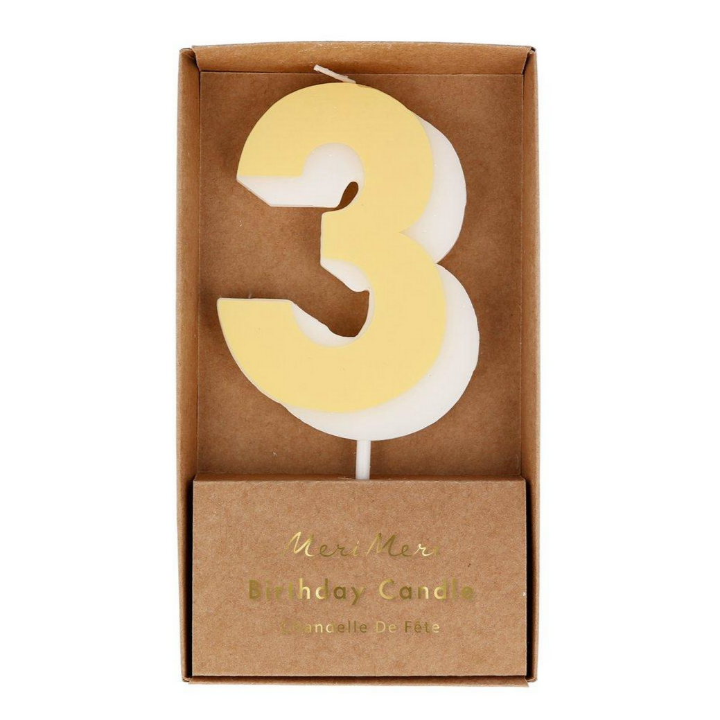 yellow number 3 in kraft box