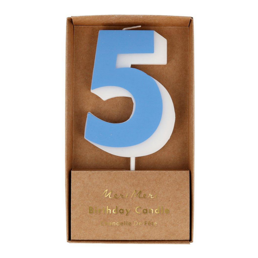 blue number 5 in kraft box