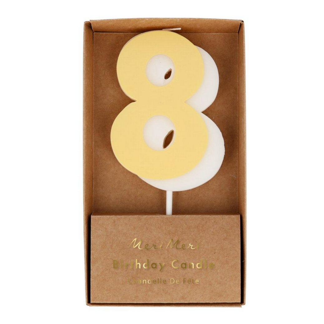 yellow number 8 in kraft box
