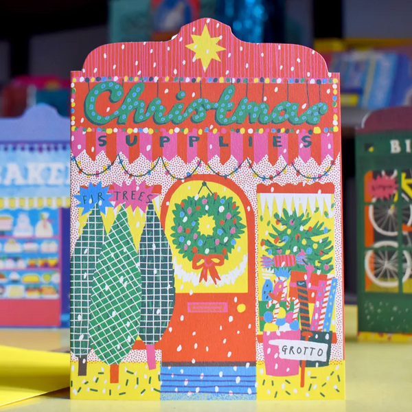 Christmas Shop Die Cut Card -Louise Lockhart -Christmas
