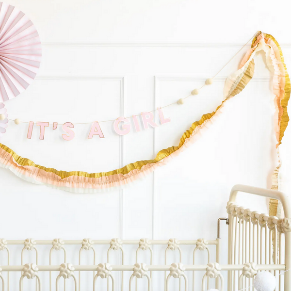 Cream/Pink/Gold Crepe Paper Banner