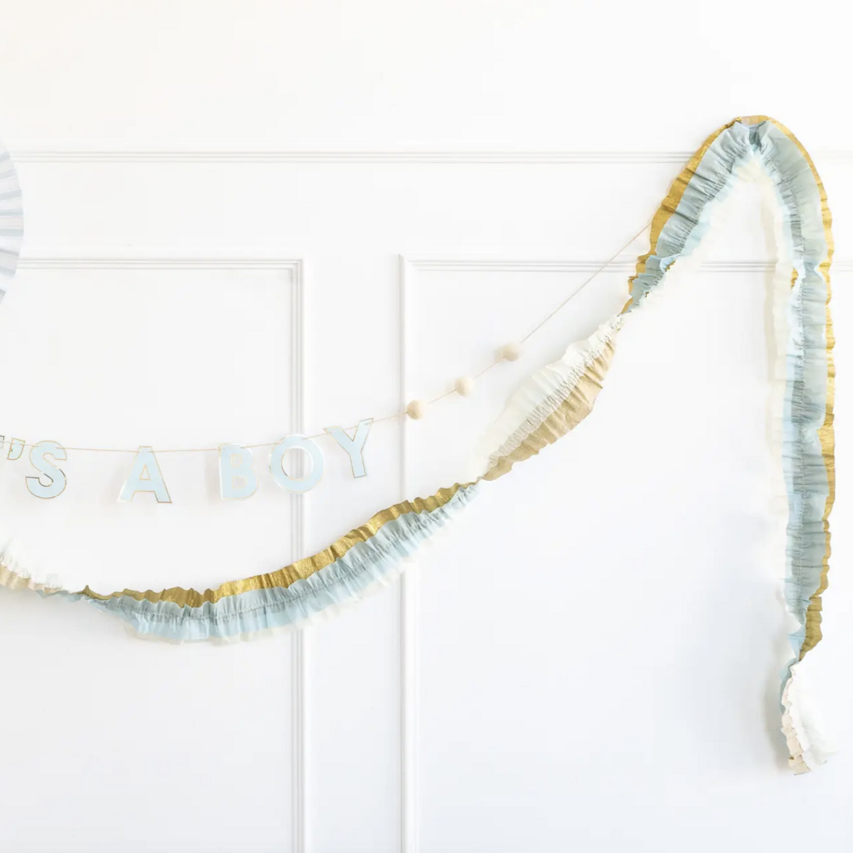 Cream/Blue/Gold Crepe Paper Banner TANTRUM