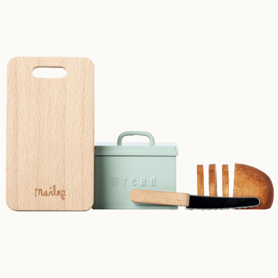 Miniature Bread Box with Cutting Board and Knife