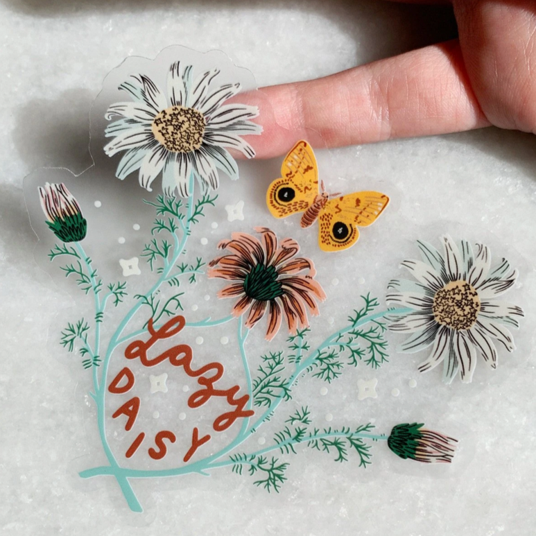 Lazy Daisy XL Clear Vinyl Sticker