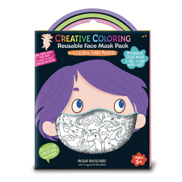 Creative Coloring Reusable Face Mask with Markers -Dinosaurs