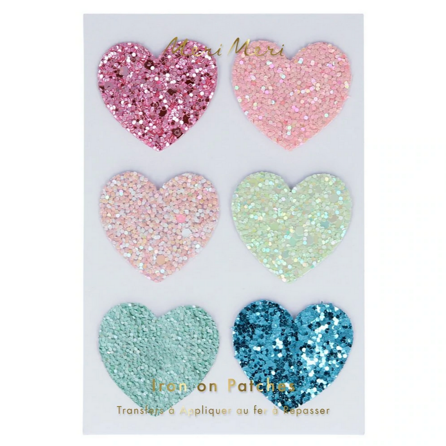 Rainbow Glitter Heart Patches (pk6)