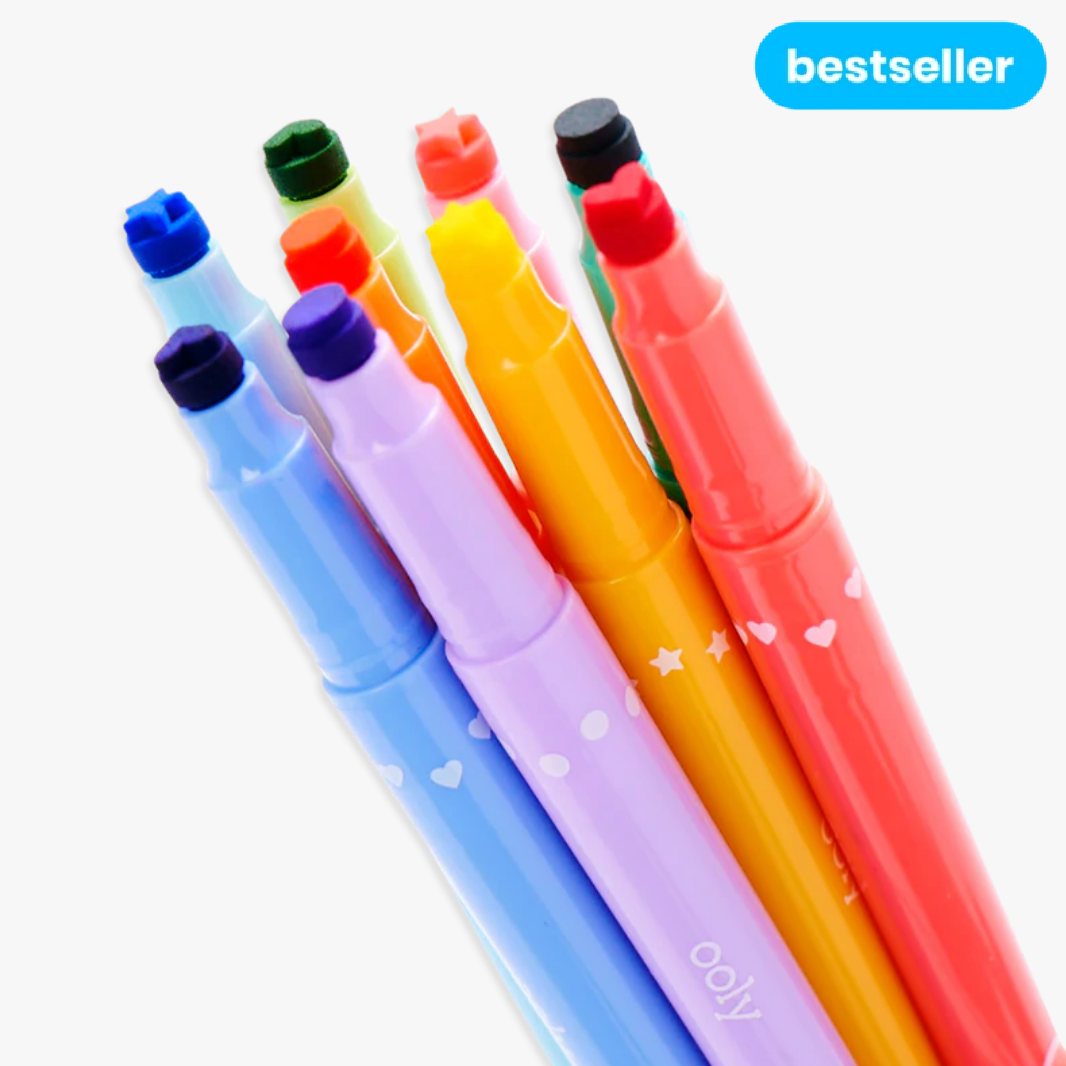 Confetti Stamp Double-Ended Markers -set of 9